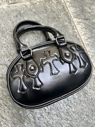 クロス エナメル ミニ ハンドバッグ BLACK【2WAY仕様】