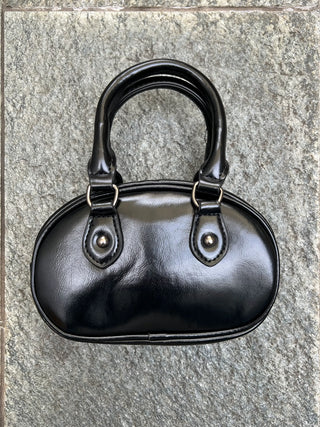 クロス エナメル ミニ ハンドバッグ BLACK【2WAY仕様】