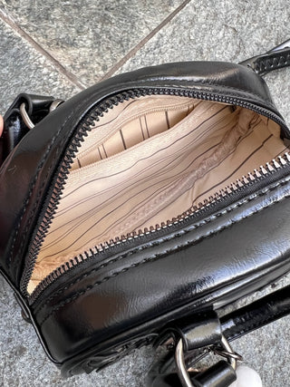 クロス エナメル ミニ ハンドバッグ BLACK【2WAY仕様】