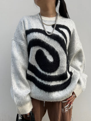 ビッグ グラフィク モヘア ニット セーター