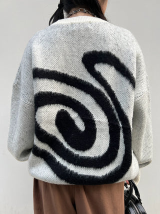 ビッグ グラフィク モヘア ニット セーター