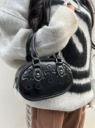 クロス エナメル ミニ ハンドバッグ BLACK【2WAY仕様】