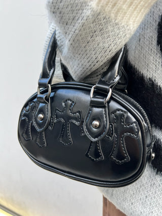 クロス エナメル ミニ ハンドバッグ BLACK【2WAY仕様】