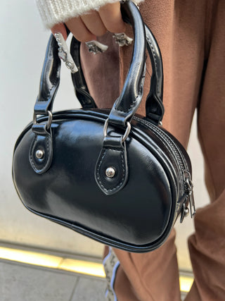 クロス エナメル ミニ ハンドバッグ BLACK【2WAY仕様】