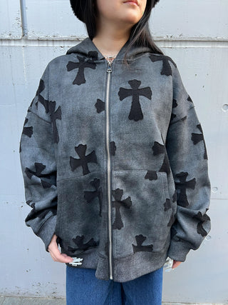 クロス ウォッシュ グリッター ジップフーディー