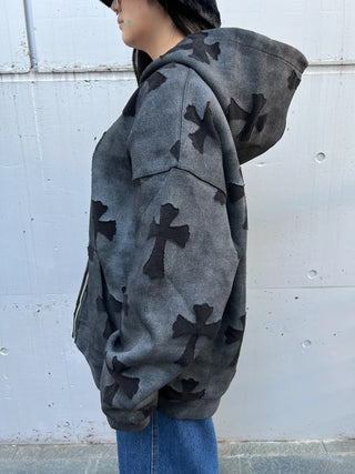 クロス ウォッシュ グリッター ジップフーディー