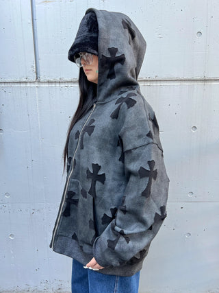 クロス ウォッシュ グリッター ジップフーディー