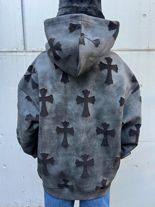 クロス ウォッシュ グリッター ジップフーディー