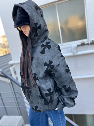 クロス ウォッシュ グリッター ジップフーディー