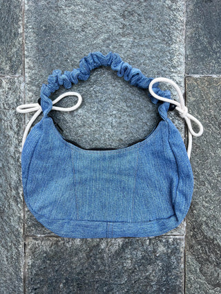リメイク デニム ギャザーハンドルショルダー バッグ【サイズ調節可】#27