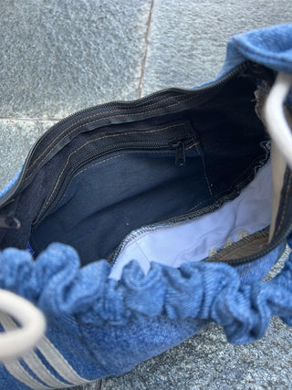 リメイク デニム ギャザーハンドルショルダー バッグ【サイズ調節可】#27