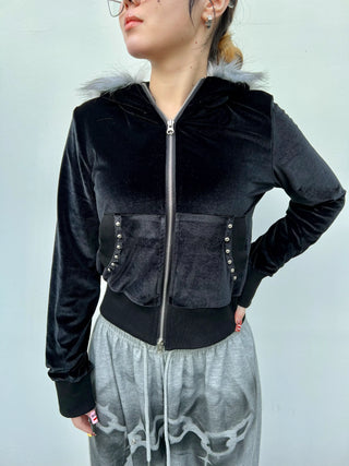 ラグジュアリーベロアジップファーフーディー