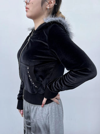 ラグジュアリーベロアジップファーフーディー