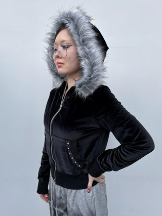 ラグジュアリーベロアジップファーフーディー