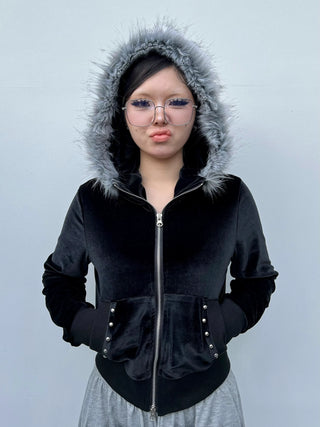 ラグジュアリーベロアジップファーフーディー