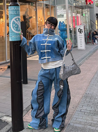 リメイクデニムチャイニーズトラックジャケット ブルー