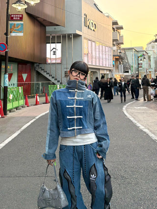 リメイクデニムチャイニーズトラックジャケット ブルー