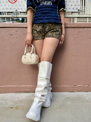 タイト デニム レオパード ショート パンツ【Y2K】