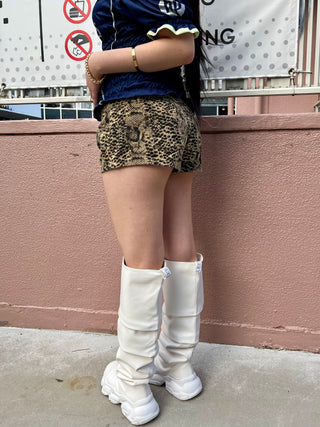 タイト デニム レオパード ショート パンツ【Y2K】