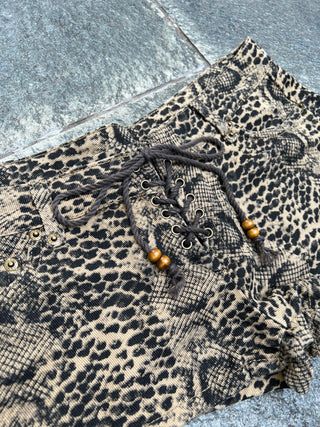 タイト デニム レオパード ショート パンツ【Y2K】