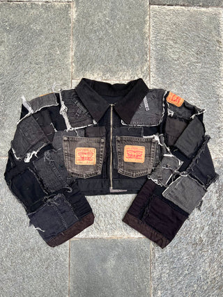 リメイク パッチワーク デニム ジャケット ブラック【一点モノ】