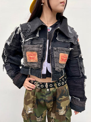 リメイク パッチワーク デニム ジャケット ブラック【一点モノ】