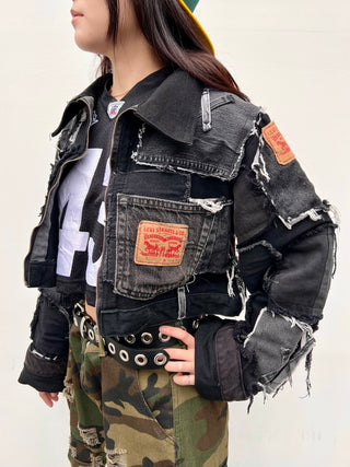 リメイク パッチワーク デニム ジャケット ブラック【一点モノ】