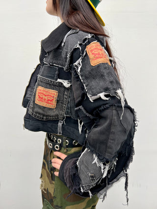 リメイク パッチワーク デニム ジャケット ブラック【一点モノ】