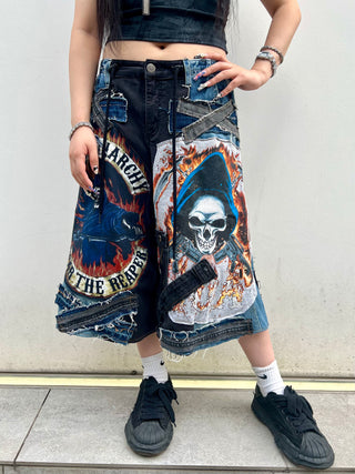 リメイクヴィンテージパッチデニムハーフパンツ