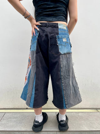 リメイクヴィンテージパッチデニムハーフパンツ