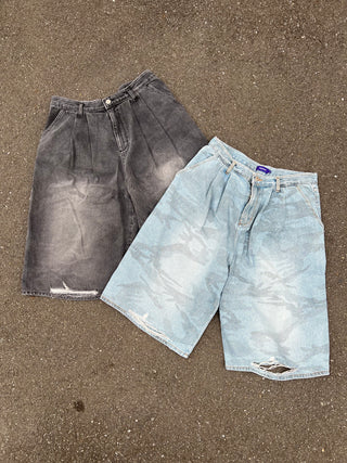 DENIM CAMO WIDE SHORTS　