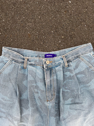 DENIM CAMO WIDE SHORTS　
