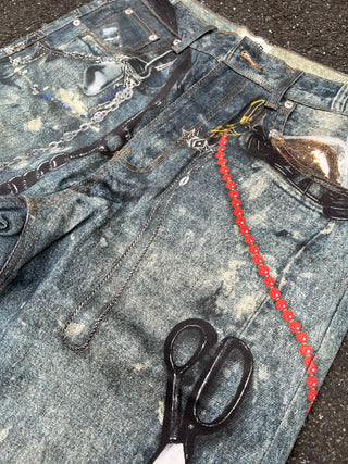 TRANSFER PRINTED DENIM PANTS