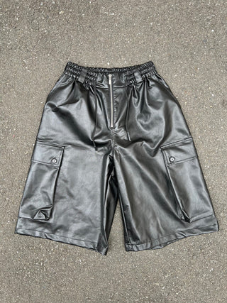 FAUX LEATHER CARGO SHORTS
