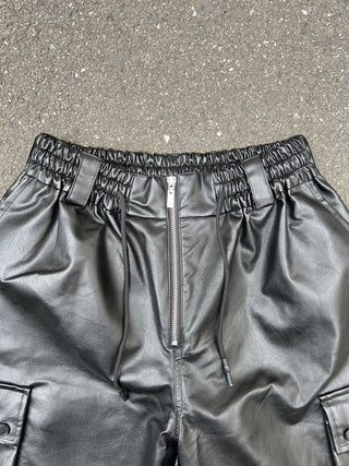 FAUX LEATHER CARGO SHORTS