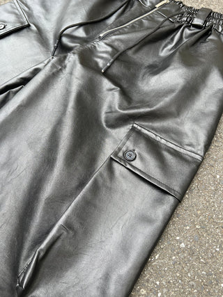 FAUX LEATHER CARGO SHORTS