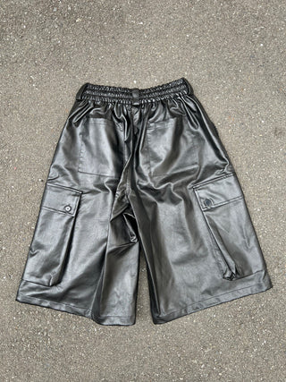 FAUX LEATHER CARGO SHORTS