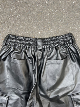 FAUX LEATHER CARGO SHORTS